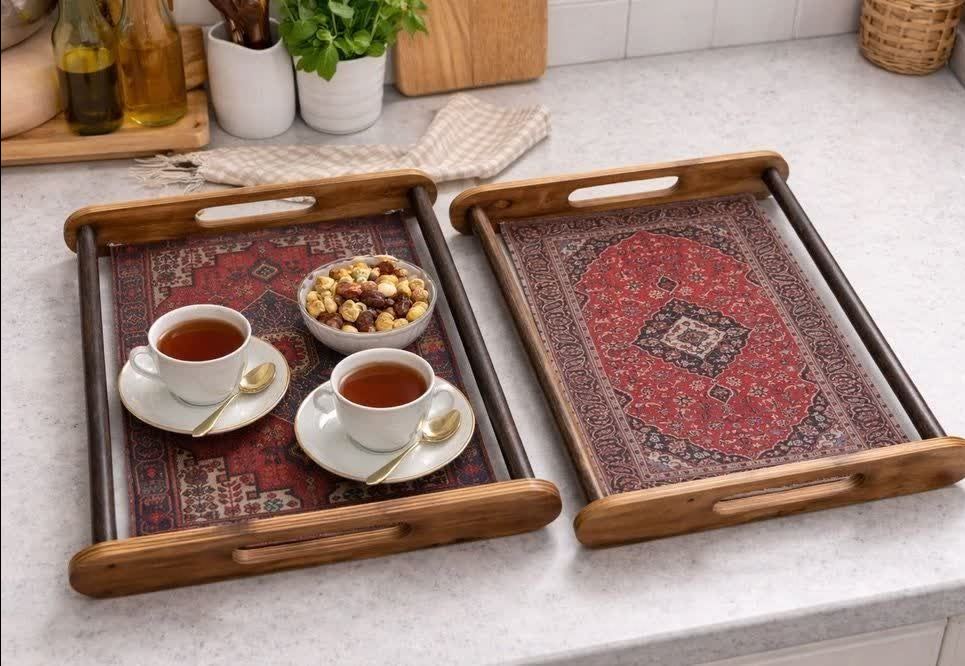 سینی چوب طرح قالیچه